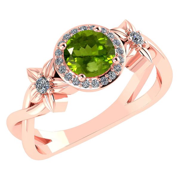 Certified 1.00 Ctw Peridot And Diamond 14k Rose Halo Go