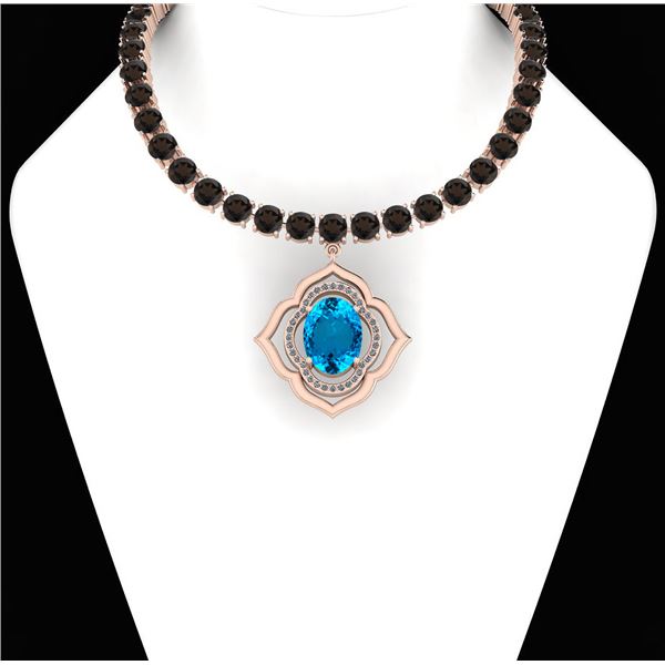 Certified 49.43 Ctw Blue Topaz & Smoky Quartz And Diamo