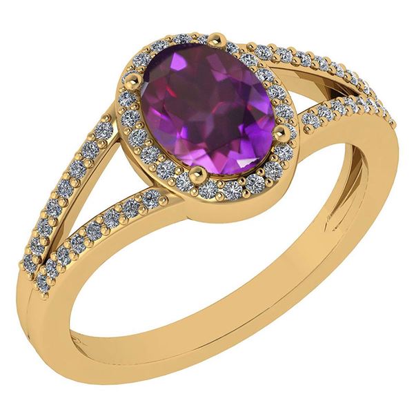 Certified 1.52 Ctw Amethyst And Diamond 14k Yellow Gold