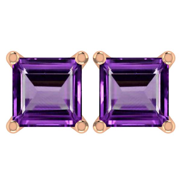Certified 6.00Ctw Genuine Amethyst 14K Rose Gold Stud E