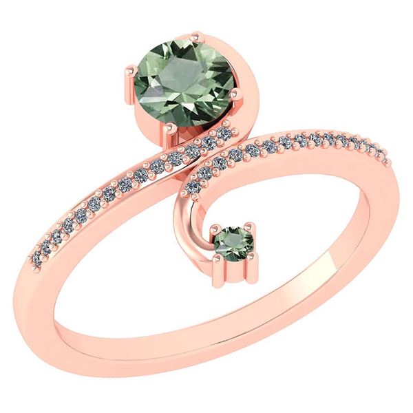 Certified 0.85 Ctw Green Amethyst And Diamond 14k Rose