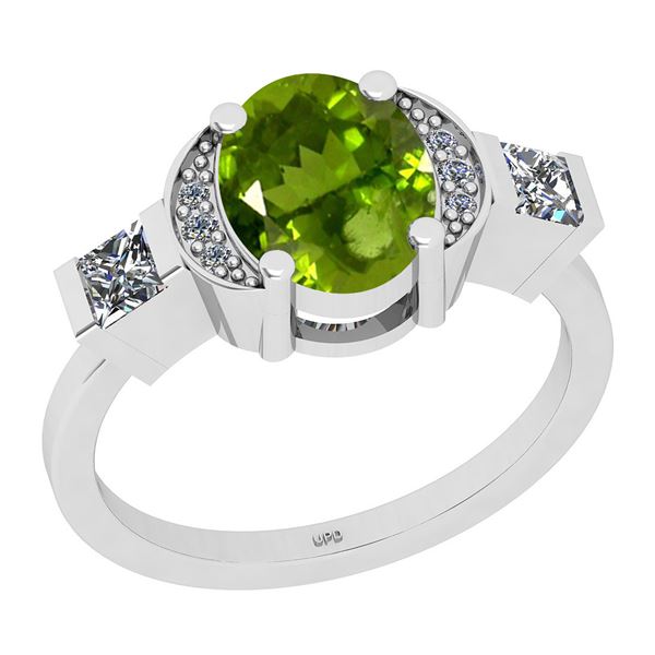 Certified 1.91 Ctw I2/I3 Peridot And Diamond 10K White