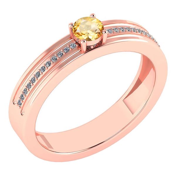 Certified 0.29 Ctw Citrine And Diamond 14k Rose Gold Ri