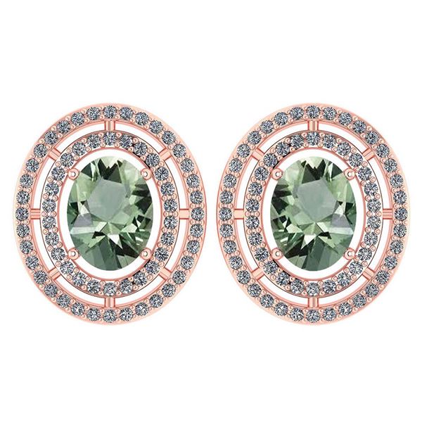 Certified 3.12 Ctw Green Amethyst And Diamond 18K Rose