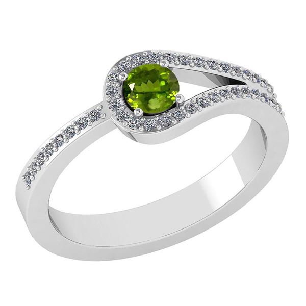 Certified 1.30 Ctw Peridot And Diamond 14k White Gold H