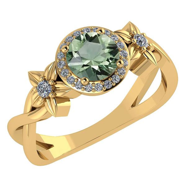 Certified 1.00 Ctw Green Amethyst And Diamond 14k Yello