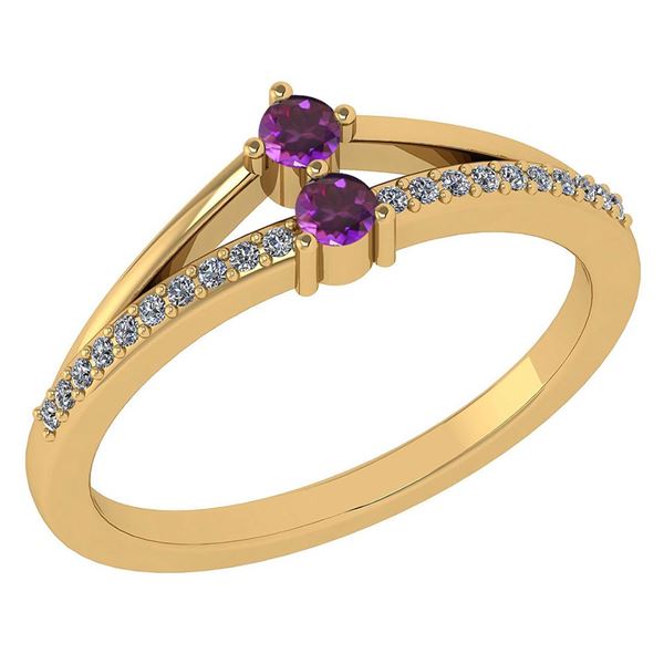 Certified 0.22 Ctw Amethyst And Diamond 14k Yellow Gold