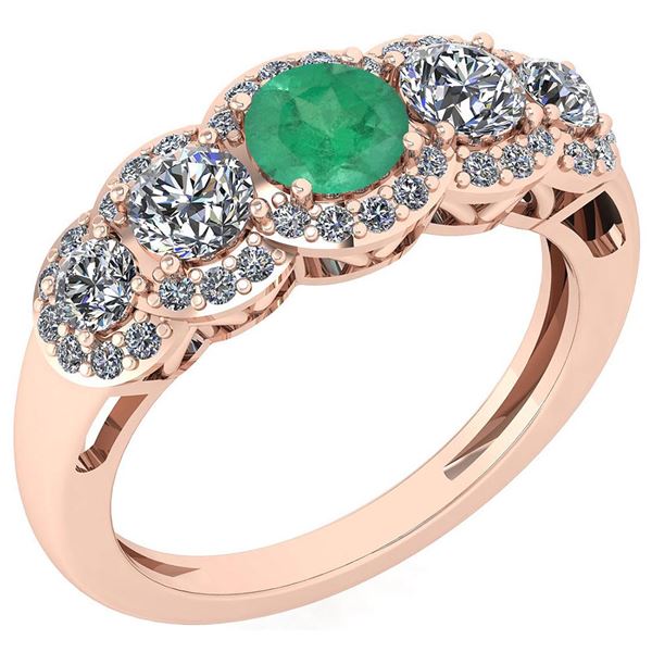Certified 1.42 Ctw Emerald And Diamond VS/SI1 Halo Ring