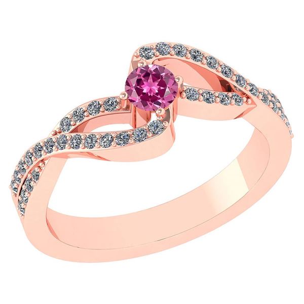 Certified 0.61 CTW Pink Tourmaline And Diamond 14k Rose