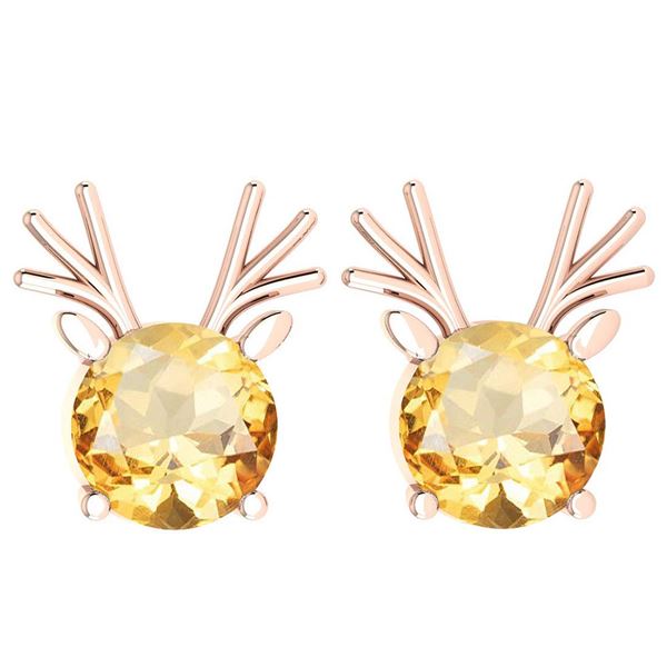 Certified 12.00 Ctw Citrine Stud Earrings 14K Gold Rose