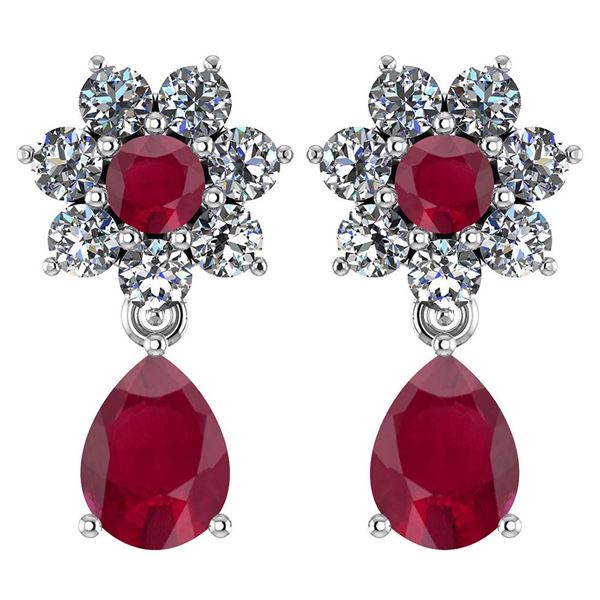 Certified 4.86 Ctw Ruby And Diamond Platinum Halo Dangl
