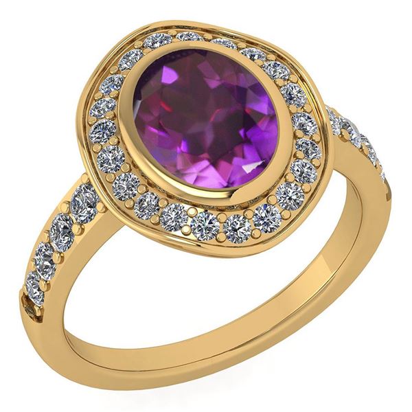 Certified 2.55 Ctw Amethyst And Diamond VS/SI1 Halo Rin