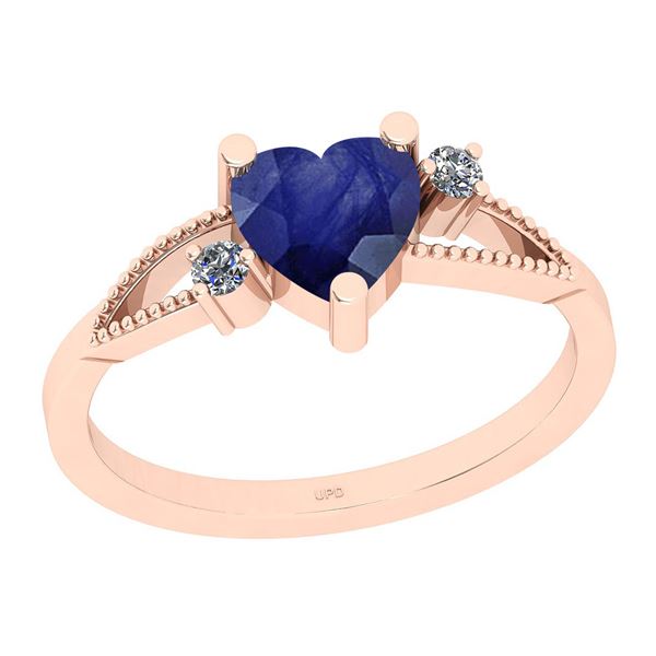 Certified 0.74 Ctw I2/I3 Blue Sapphire And Diamond 14K