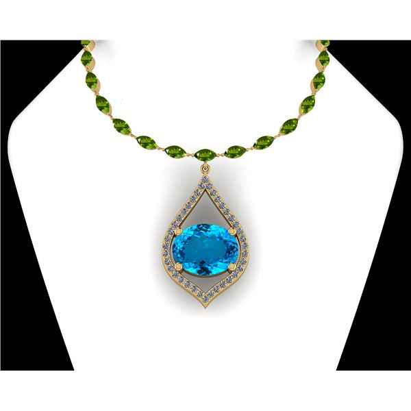 Certified 50.96 Ctw Blue Topaz &Peridot And Diamond I2/