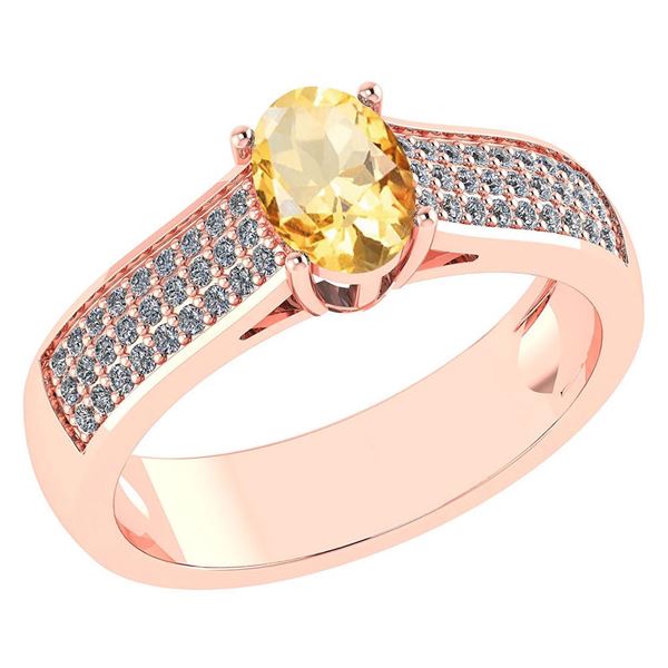 Certified 1.2Ctw Citrine And Diamond 14k Rose Gold Halo