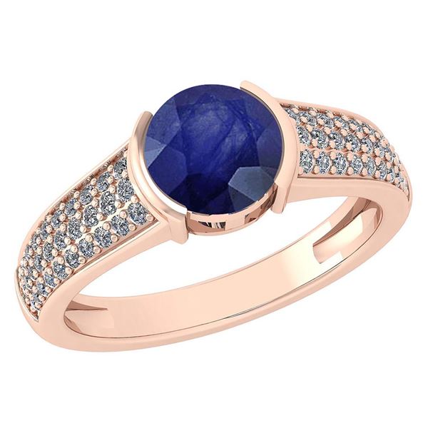 Certified 1.55 Ctw Blue Sapphire And Diamond 14K Rose G