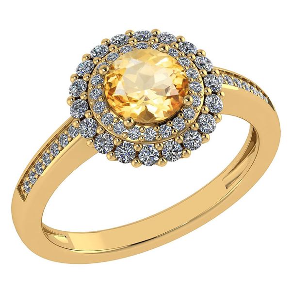 Certified 1.28 Ctw Citrine And Diamond 14k Yellow Halo