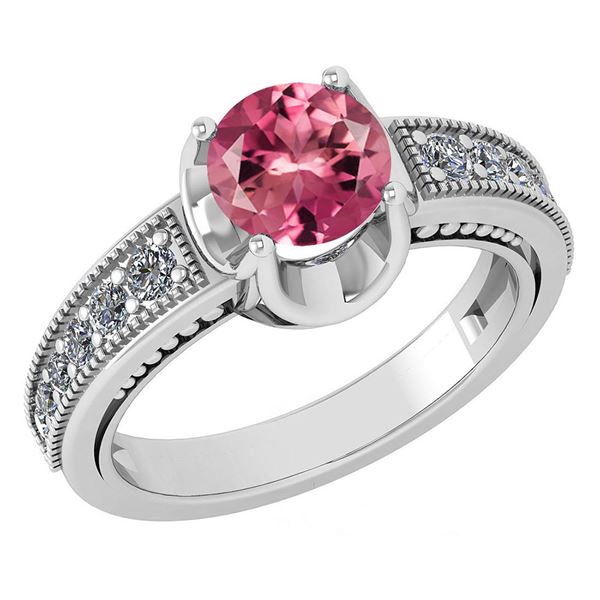 Certified 1.48 Ctw Pink Tourmaline And Diamond Wedding/