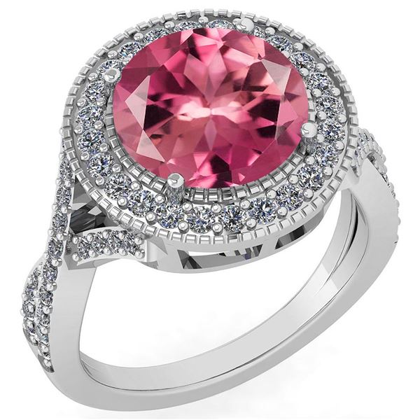 Certified 4.13 Ctw Pink Tourmaline And Diamond VS/SI1 E