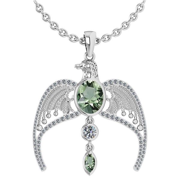 Certified 3.41 Ctw Green Amethyst And Diamond Eagle Nec