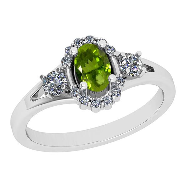 Certified 0.79 Ctw i2/i3 Peridot And Diamond 10K White
