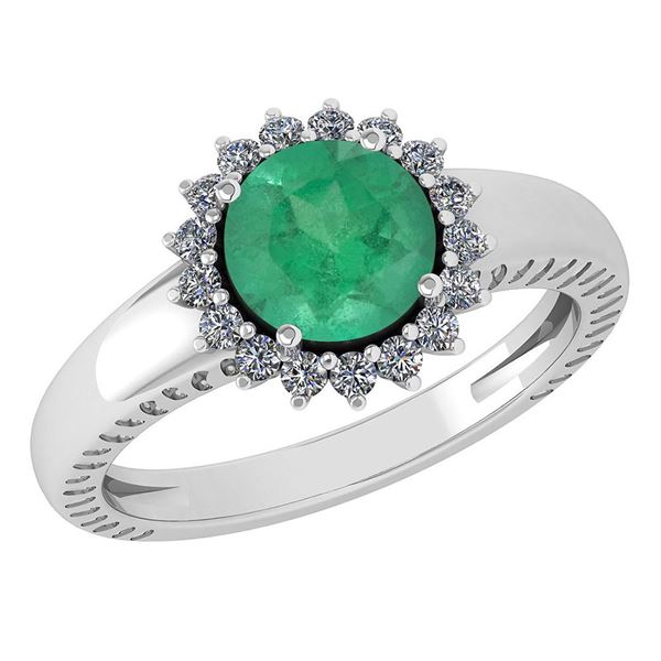 Certified 1.48 Ctw Emerlad And Diamond Wedding/Engageme