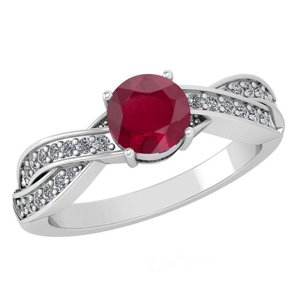 Certified 1.05 Ctw Ruby And Diamond 14k White Gold Halo