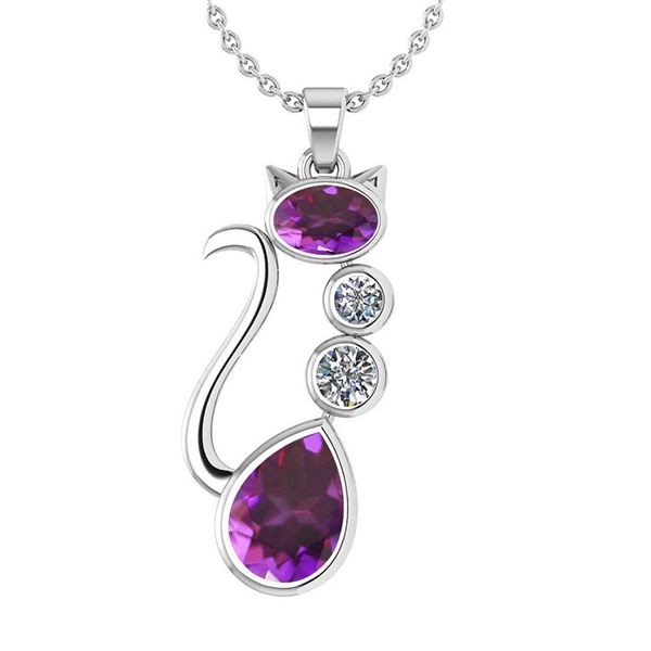 Certified 2.67 Ctw Amethyst And Diamond VS/SI1 Cat Neck
