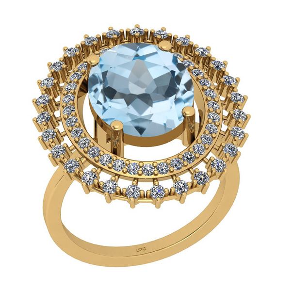 Certified 4.33 Ctw I2/I3 Blue Topaz And Diamond 14K Yel