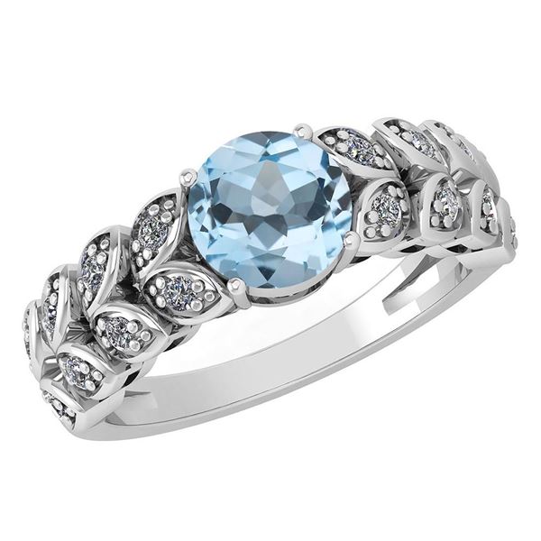 Certified 1.47 Ctw Aquamarine And Diamond Wedding/Engag