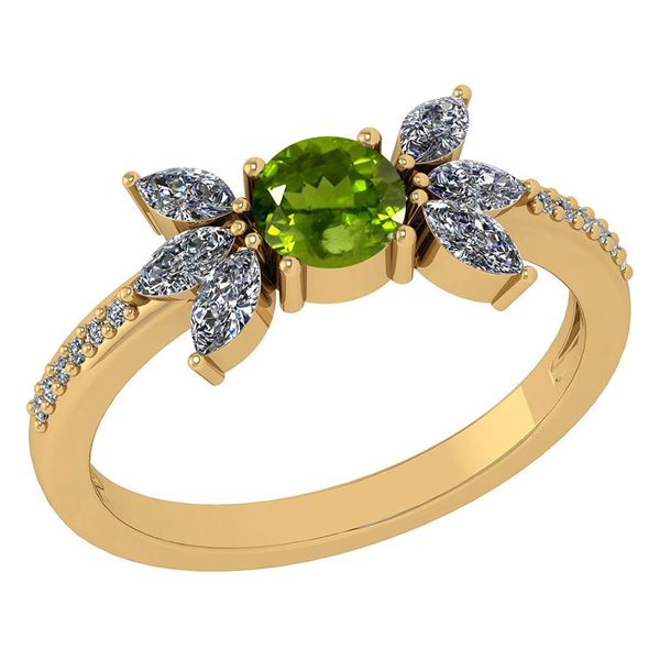 Certified 1.11 Ctw Peridot And Diamond 14k Yellow Gold