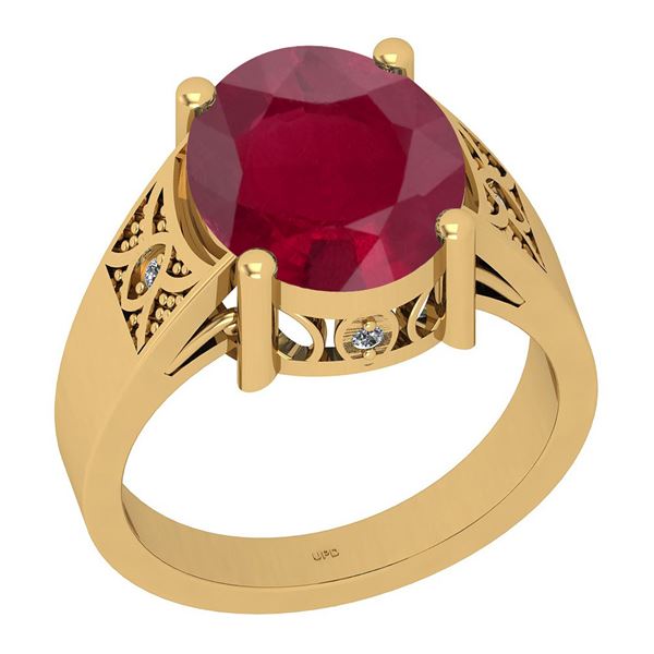 Certified 4.94 Ctw I2/I3 Ruby And Diamond 14K Yellow Go