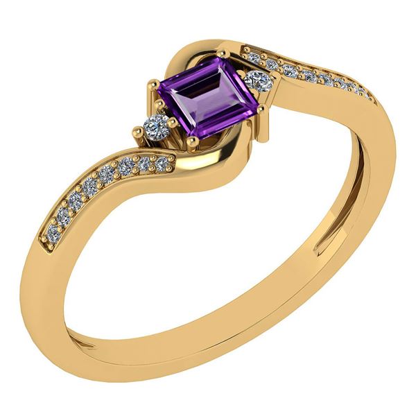 Certified 0.51 Ctw Amethyst And Diamond 14k Yellow Gold