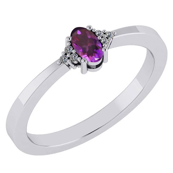 Certified 0.24 Ctw Amethyst And Diamond 18K White Gold