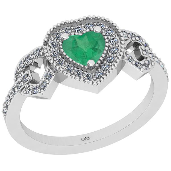 Certified 0.82 Ctw SI2/I1 Emerald And Diamond 14K White