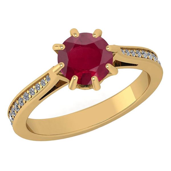 Certified 1.14 Ctw Ruby And White Diamond Wedding/Engag