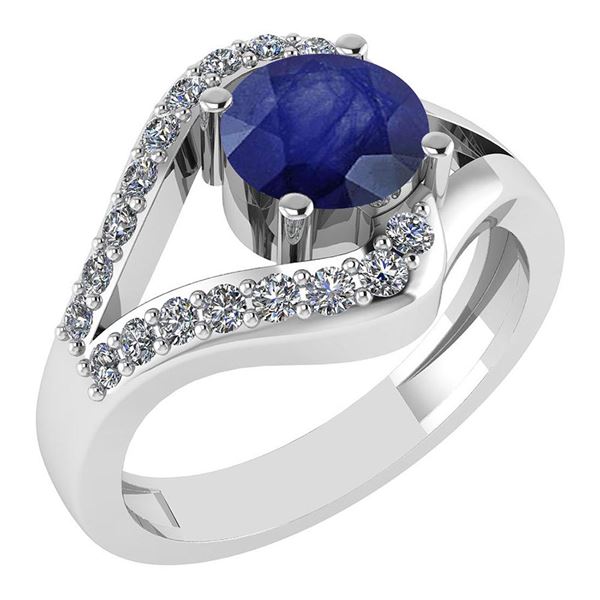 Certified 1.07 Ctw Blue Sapphire And Diamond VS/SI1 Hal