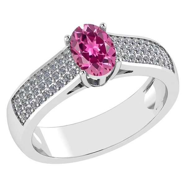 Certified 1.2Ctw Pink Tourmaline And Diamond 14k White