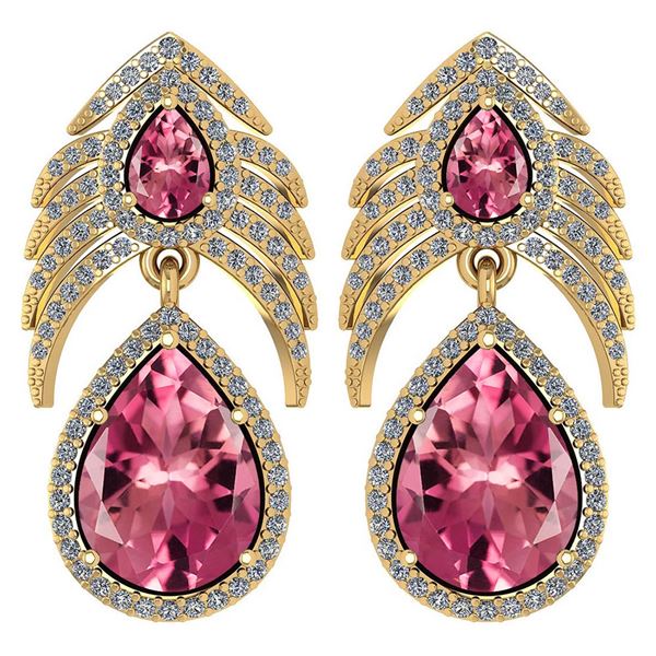 Certified 7.38 Ctw Pink Tourmaline And Diamond Pear Sha