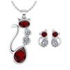 Image 1 : Certified 2.37 Ctw Garnet And Diamond Cat Necklace + Ea