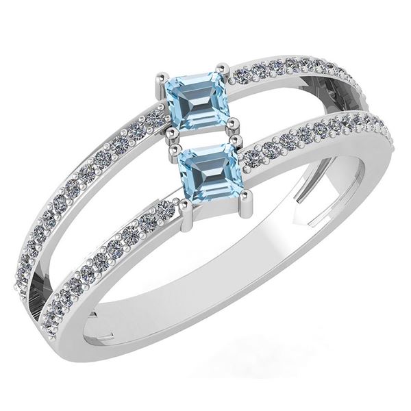 Certified 0.60 Ctw Blue Topaz And Diamond 14k White Gol