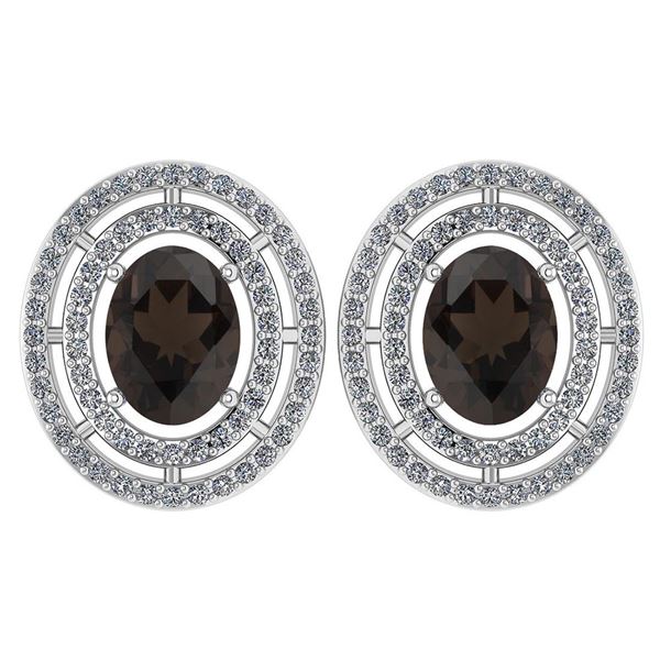 Certified 3.12 CTW Smoky Quarzt And Diamond 14k White G