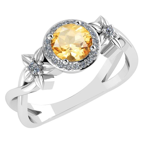 Certified 1.00 Ctw Citrine And Diamond 14k White Halo G