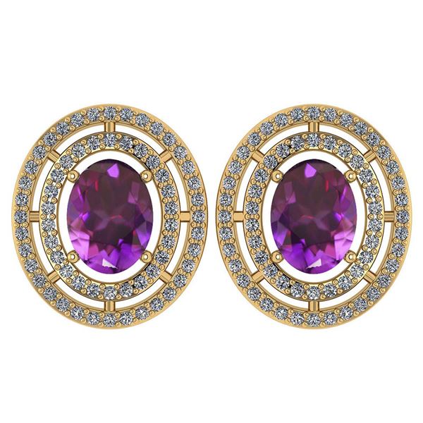 Certified 3.12 CTW Amethyst And Diamond 14k Yellow Gold
