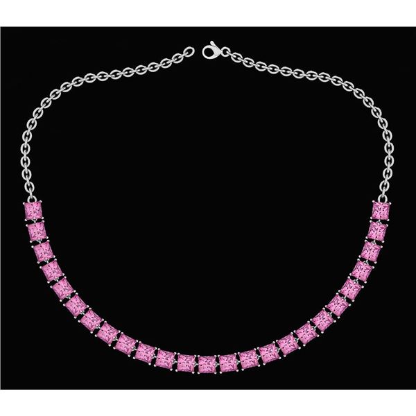 Certified 18.75 Ctw Pink Tourmaline Princess Shape Neck