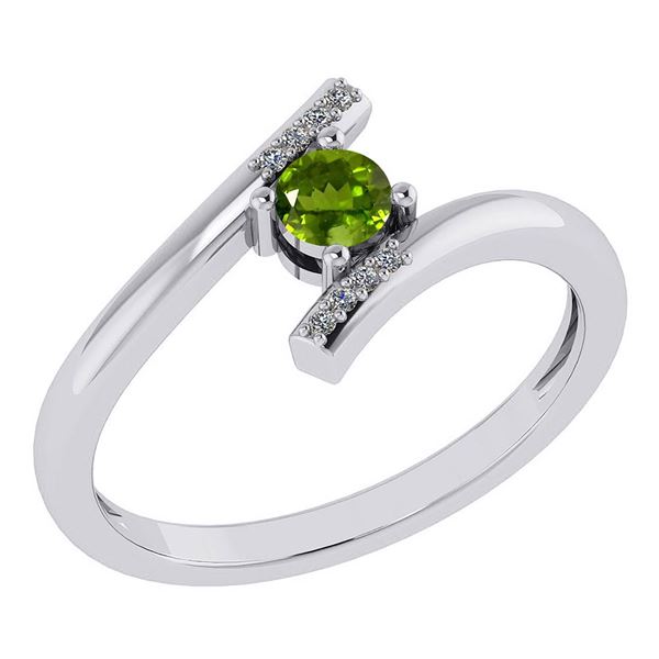 Certified 0.27 Ctw Peridot And Diamond 14k White Gold H
