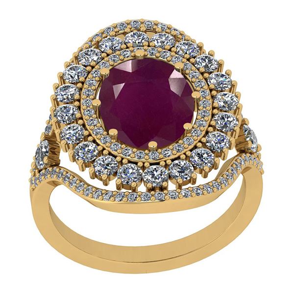 Certified 3.11 Ctw SI2/I1 Ruby And Diamond 14K Yellow G