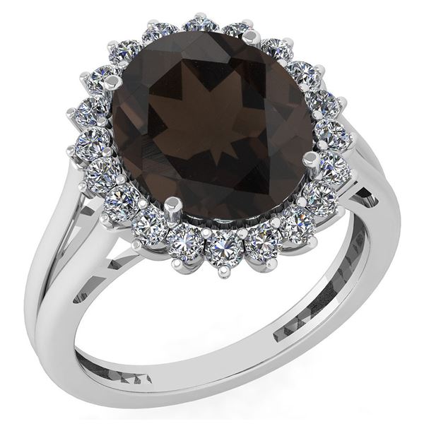 Certified 5.65 Ctw Smoky Quartz And Diamond VS/SI1 Halo
