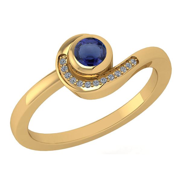 Certified 0.31 Ctw Blue Sapphire And Diamond 14K Yellow