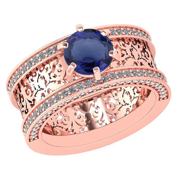 Certified 1.81 Ctw Blue Sapphire And Diamond Wedding/En